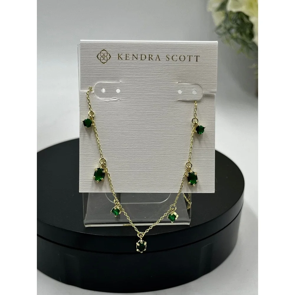 Kendra Scott Cailin Green Crystal May Delicate Strand Gol Plated Necklace
